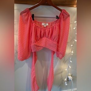 pink tie crop top